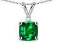Star K 7mm Cushion-Cut Simulated Emerald Pendant Necklace
