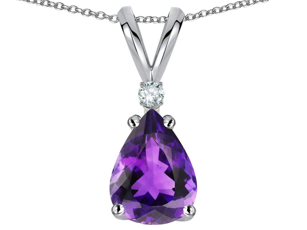 Star K Pear Shape 8x6 mm Genuine Amethyst Rabbit Ear Pendant Necklace