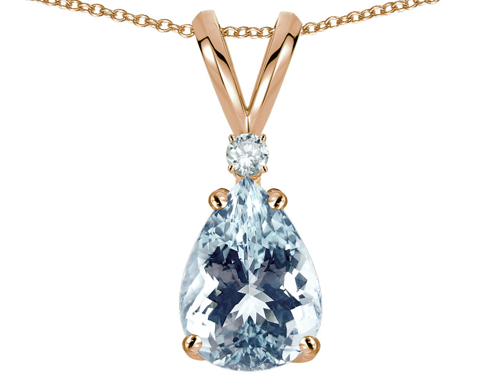 Star K Pear Shape 8x6 mm Genuine Aquamarine Rabbit Ear Pendant Necklace