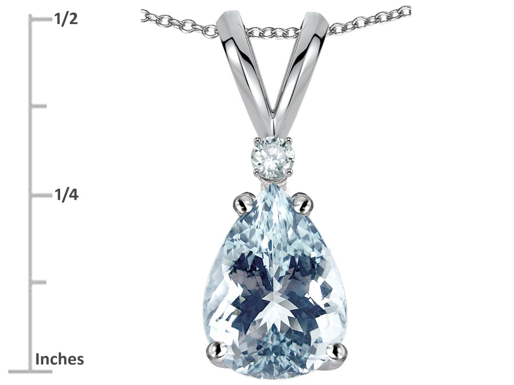 Star K Pear Shape 8x6 mm Genuine Aquamarine Rabbit Ear Pendant Necklace