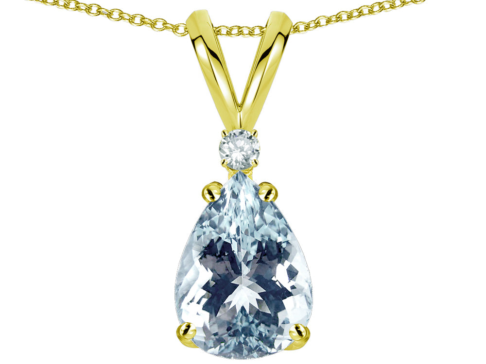 Star K Pear Shape 8x6 mm Genuine Aquamarine Rabbit Ear Pendant Necklace