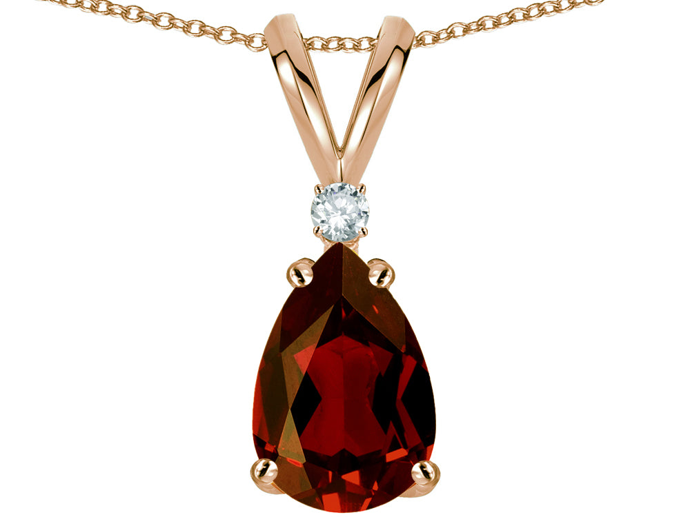 Star K Pear Shape 8x6 mm Genuine Garnet Rabbit Ear Pendant Necklace