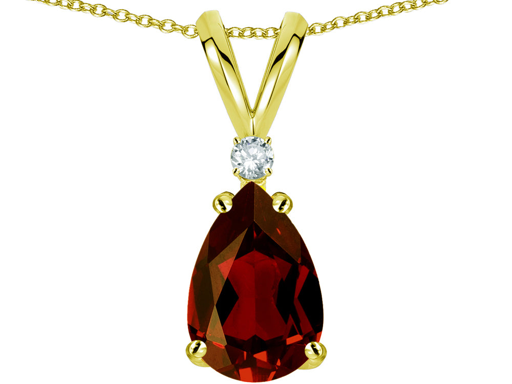 Star K Pear Shape 8x6 mm Genuine Garnet Rabbit Ear Pendant Necklace