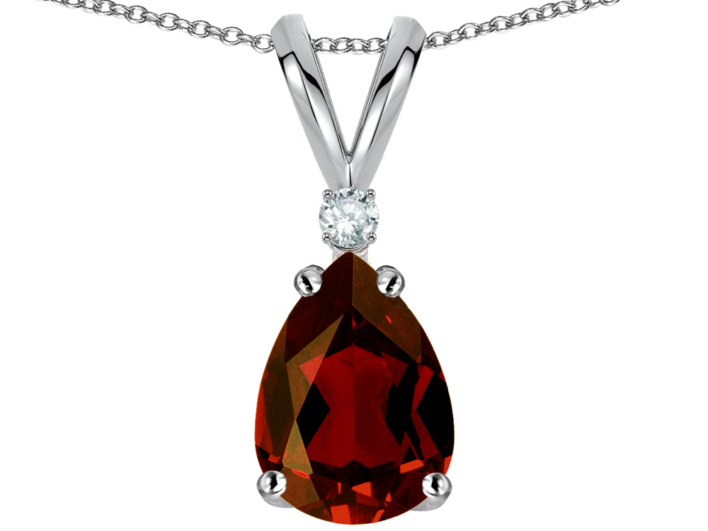 Star K Pear Shape 8x6 mm Genuine Garnet Rabbit Ear Pendant Necklace