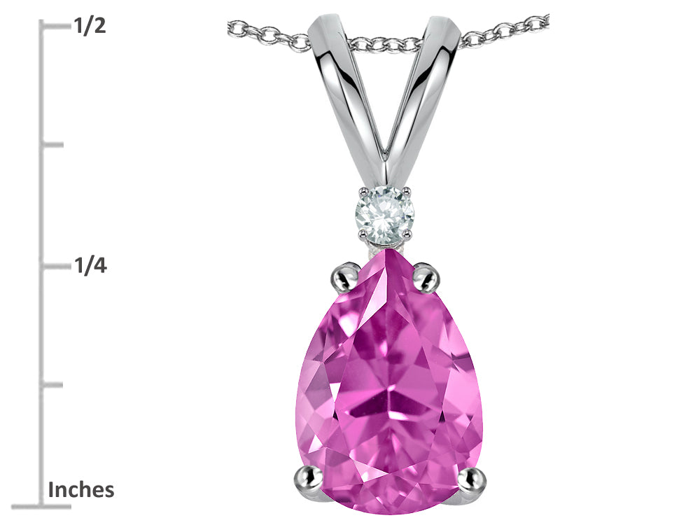 Star K Pear Shape 8x6 mm Created Pink Sapphire Rabbit Ear Pendant Necklace