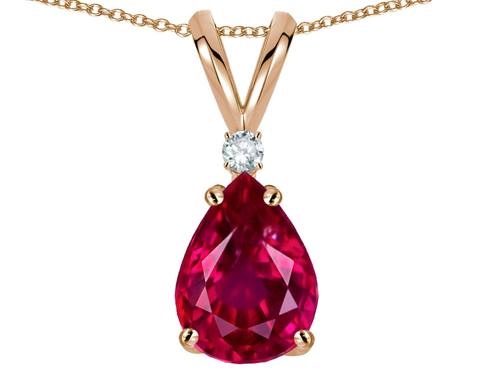 Star K Pear Shape 8x6 mm Created Ruby Rabbit Ear Pendant Necklace