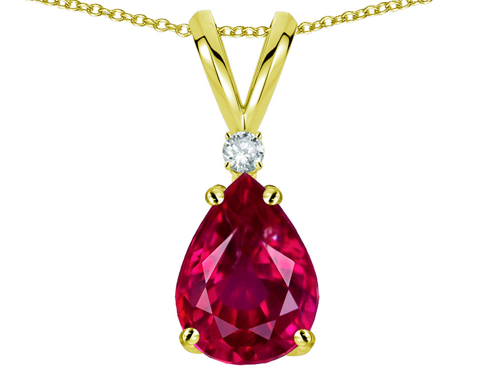 Star K Pear Shape 8x6 mm Created Ruby Rabbit Ear Pendant Necklace