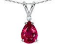 Star K Pear Shape 8x6 mm Created Ruby Rabbit Ear Pendant Necklace
