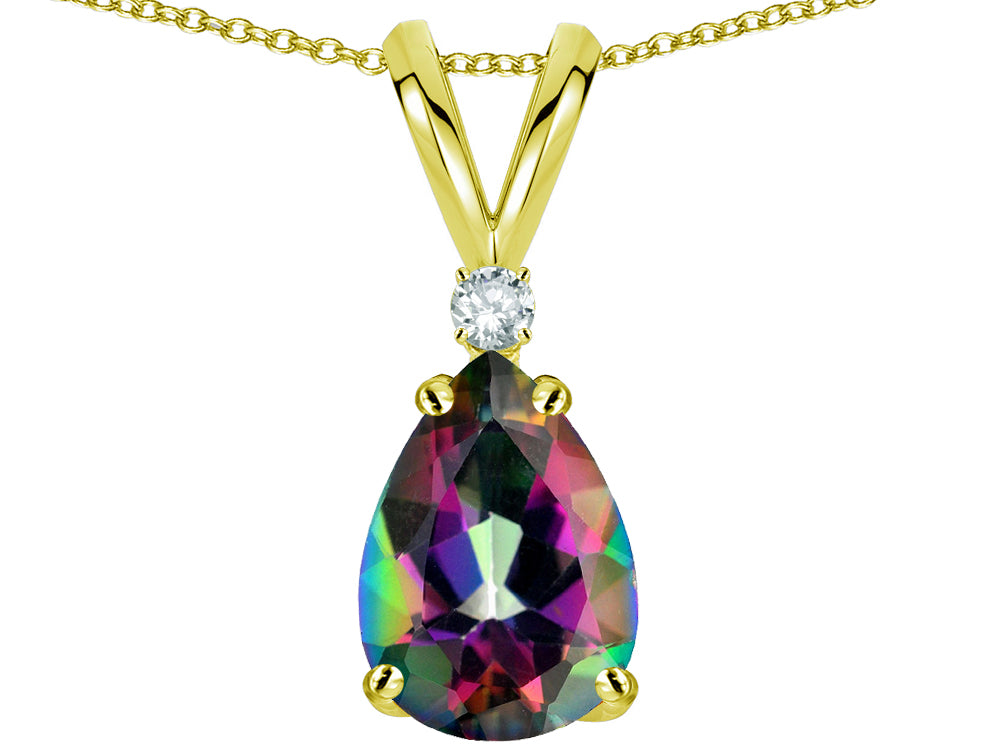 Star K Pear Shape 8x6 mm Rainbow Mystic Topaz Rabbit Ear Pendant Necklace