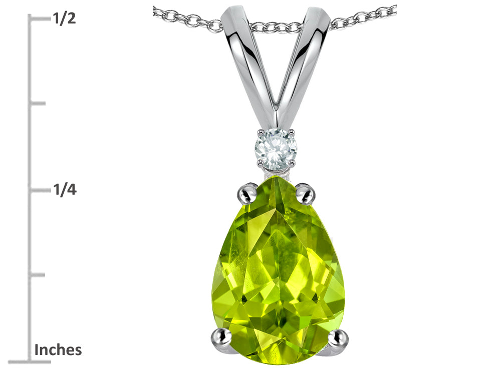 Star K Pear Shape 8x6 mm Genuine Peridot Rabbit Ear Pendant Necklace