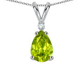 Star K Pear Shape 8x6 mm Genuine Peridot Rabbit Ear Pendant Necklace