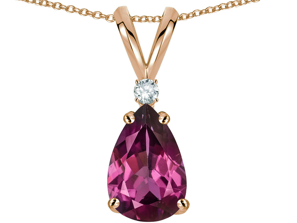 Star K Pear Shape 8x6 mm Genuine Rhodolite Rabbit Ear Pendant Necklace