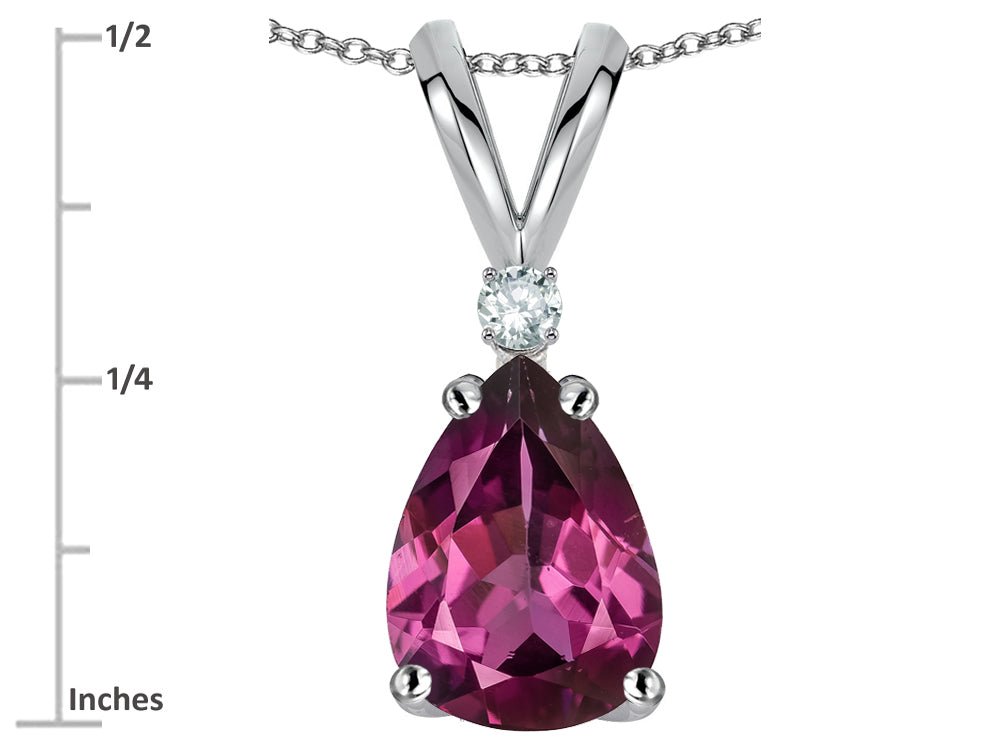 Star K Pear Shape 8x6 mm Genuine Rhodolite Rabbit Ear Pendant Necklace