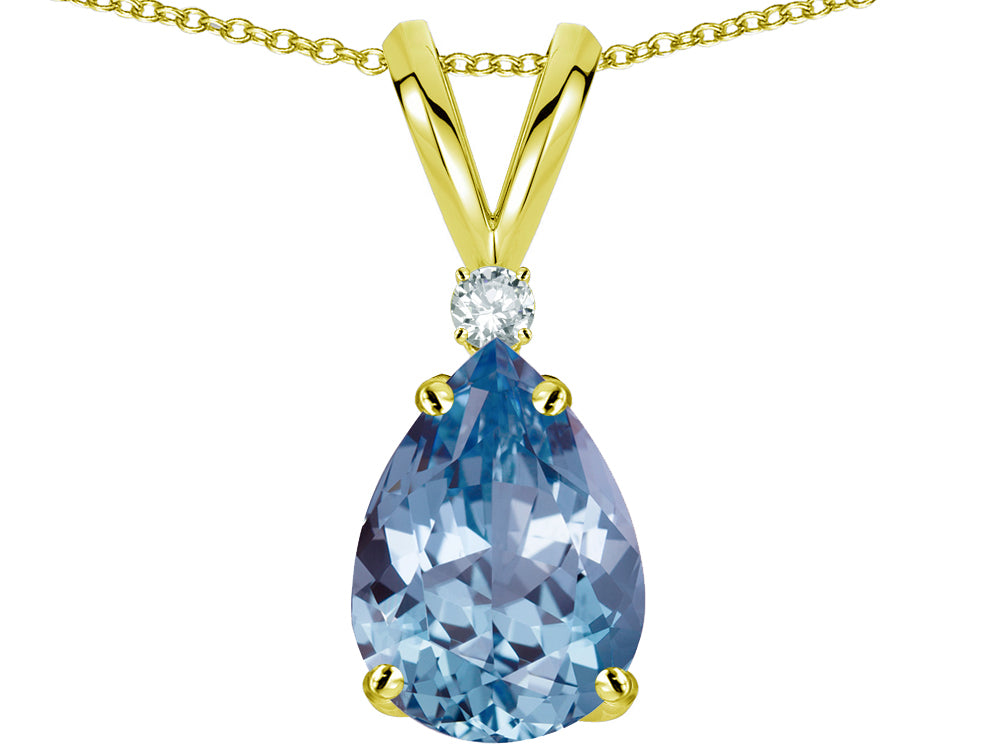 Star K Pear Shape 8x6 mm Simulated Aquamarine Rabbit Ear Pendant Necklace