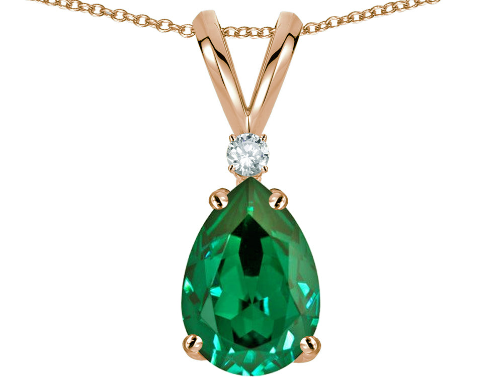 Star K Pear Shape 8x6 mm Simulated Emerald Rabbit Ear Pendant Necklace