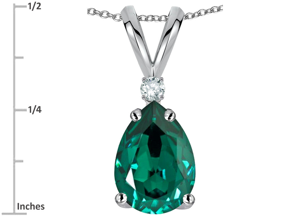 Star K Pear Shape 8x6 mm Simulated Emerald Rabbit Ear Pendant Necklace
