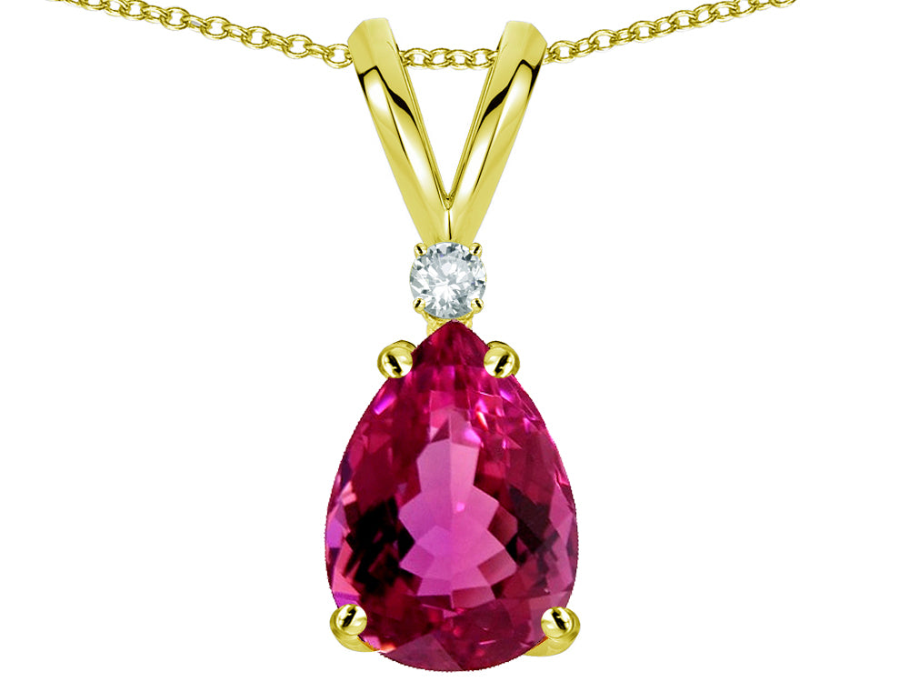 Star K Pear Shape 8x6 mm Simulated Pink Tourmaline Rabbit Ear Pendant Necklace