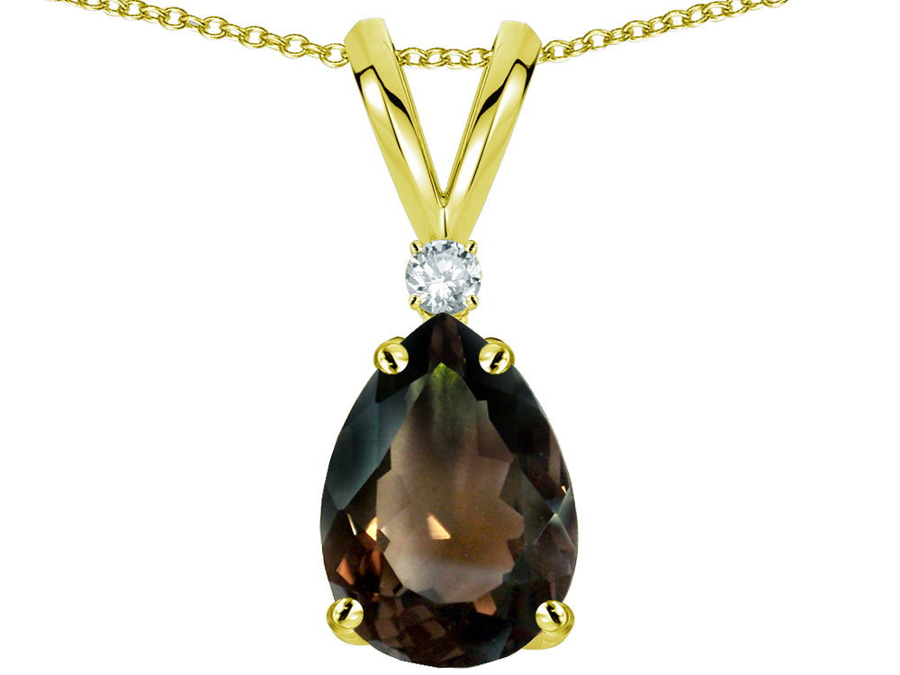 Star K Pear Shape 8x6 mm Genuine Smoky Quartz Rabbit Ear Pendant Necklace