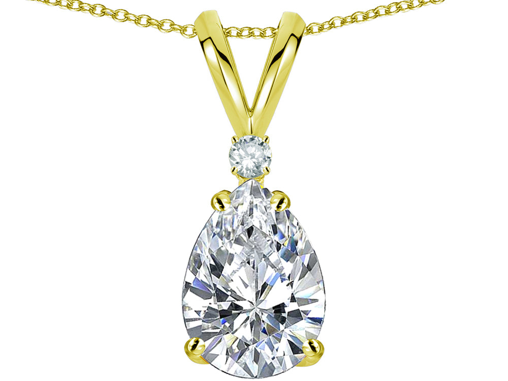 Star K Pear Shape 8x6 mm Genuine White Topaz Rabbit Ear Pendant Necklace