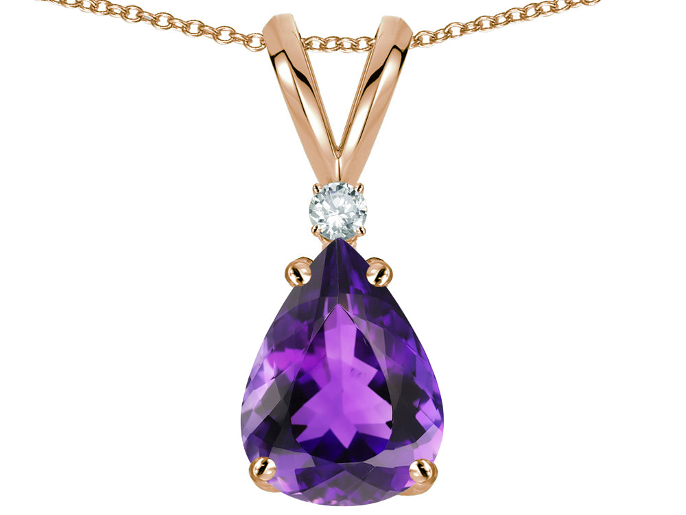 Star K Pear Shape 8x6 mm Genuine Amethyst Rabbit Ear Pendant Necklace