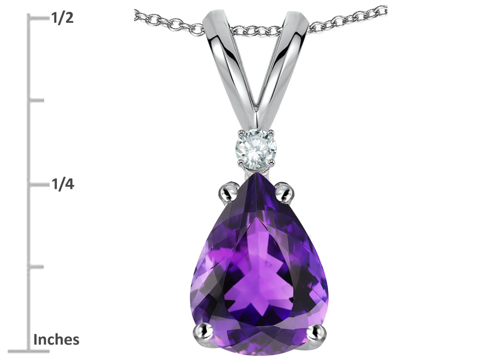 Star K Pear Shape 8x6 mm Genuine Amethyst Rabbit Ear Pendant Necklace