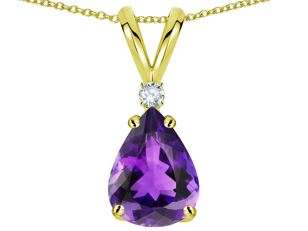 Star K Pear Shape 8x6 mm Genuine Amethyst Rabbit Ear Pendant Necklace