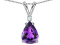 Star K Pear Shape 8x6 mm Genuine Amethyst Rabbit Ear Pendant Necklace