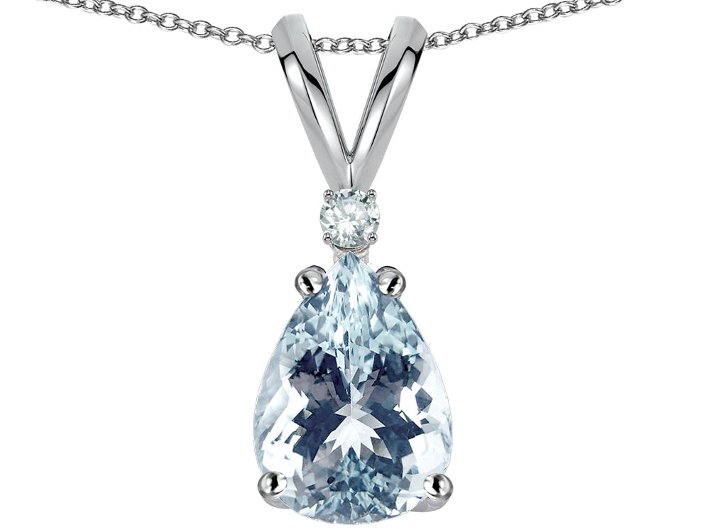 Star K Pear Shape 8x6 mm Genuine Aquamarine Rabbit Ear Pendant Necklace