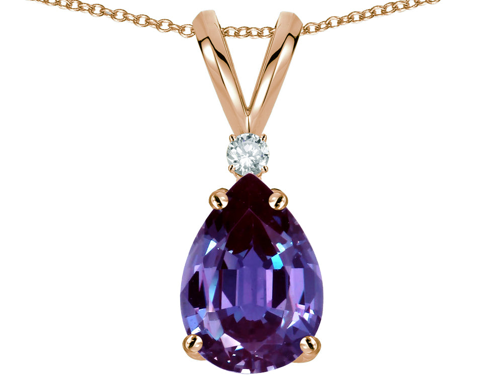 Star K Pear Shape 8x6 mm Simulated Alexandrite Rabbit Ear Pendant Necklace