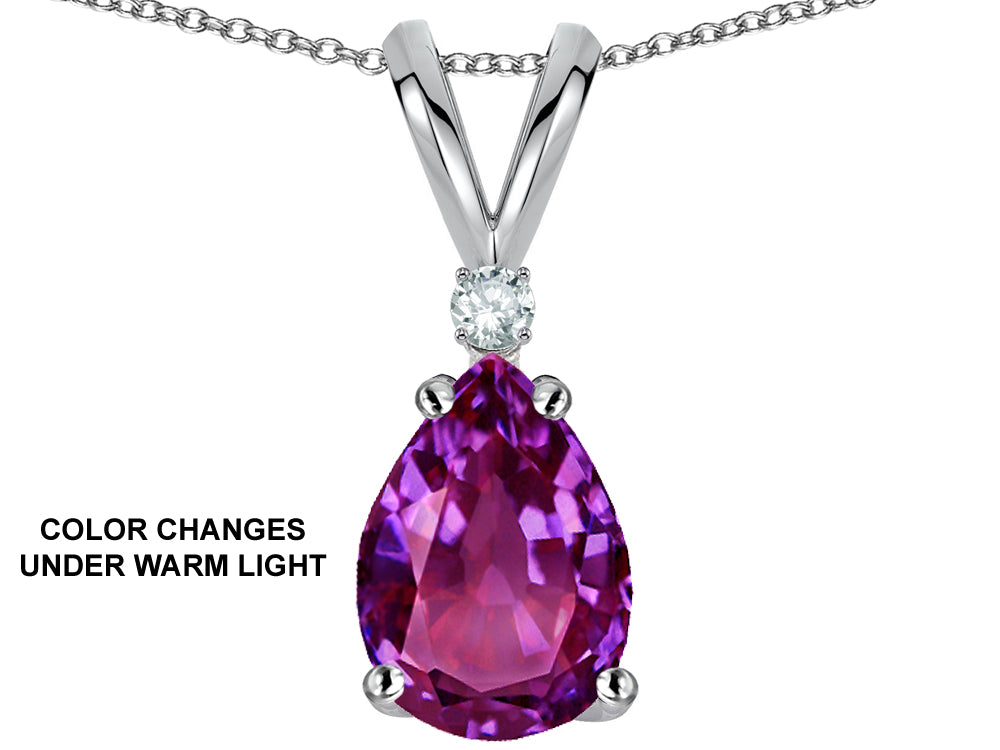 Star K Pear Shape 8x6 mm Simulated Alexandrite Rabbit Ear Pendant Necklace