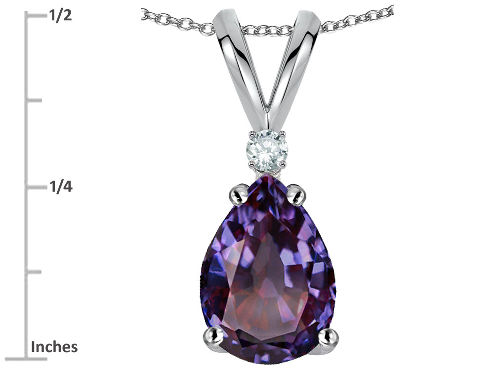 Star K Pear Shape 8x6 mm Simulated Alexandrite Rabbit Ear Pendant Necklace