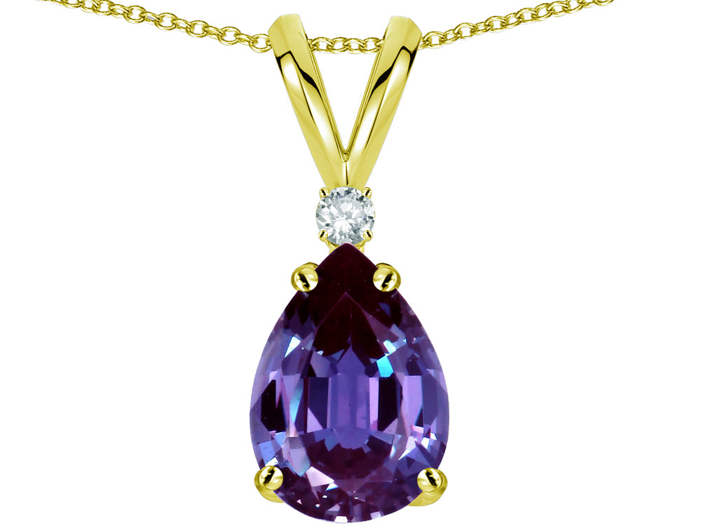 Star K Pear Shape 8x6 mm Simulated Alexandrite Rabbit Ear Pendant Necklace
