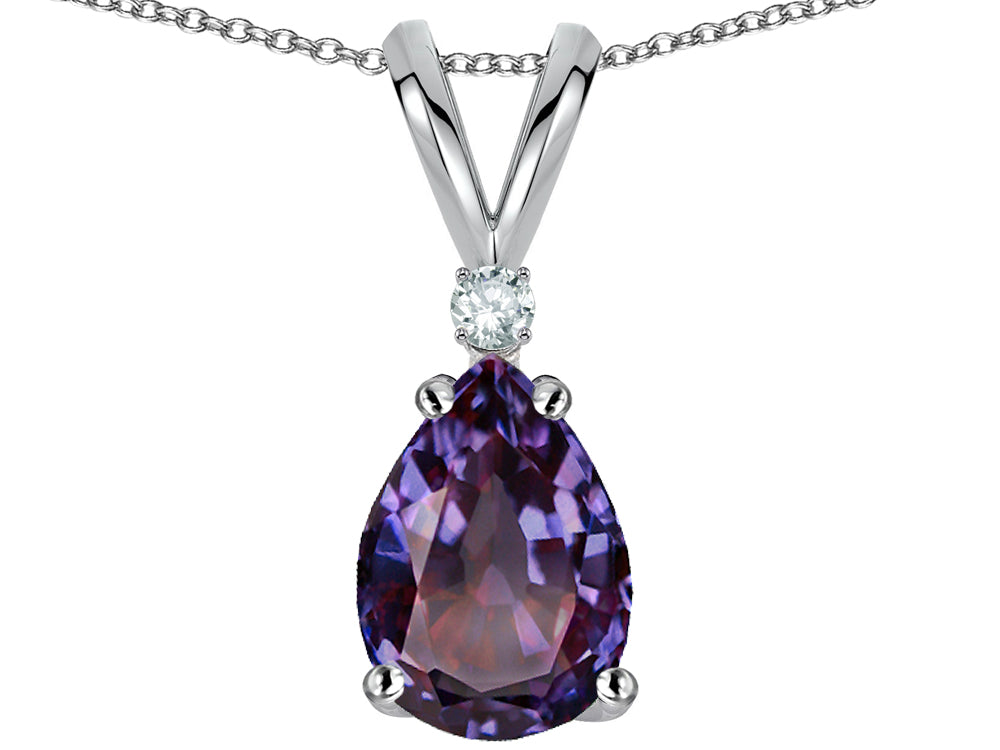 Star K Pear Shape 8x6 mm Simulated Alexandrite Rabbit Ear Pendant Necklace