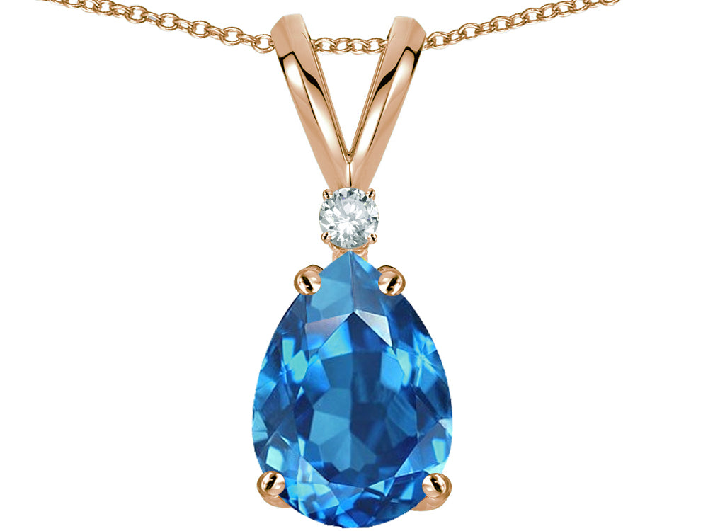Star K Pear Shape 8x6 mm Genuine Blue Topaz Rabbit Ear Pendant Necklace