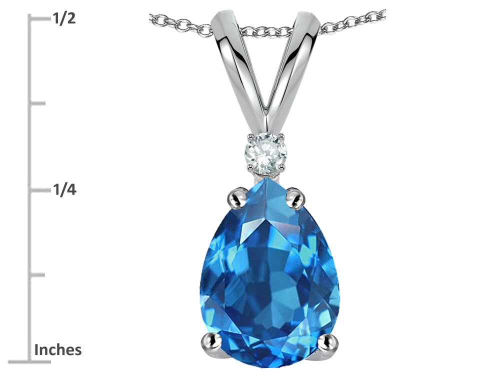Star K Pear Shape 8x6 mm Genuine Blue Topaz Rabbit Ear Pendant Necklace