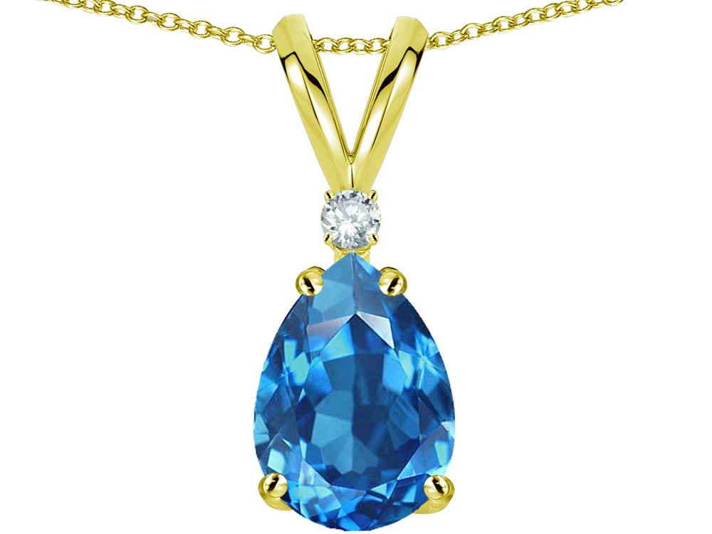 Star K Pear Shape 8x6 mm Genuine Blue Topaz Rabbit Ear Pendant Necklace
