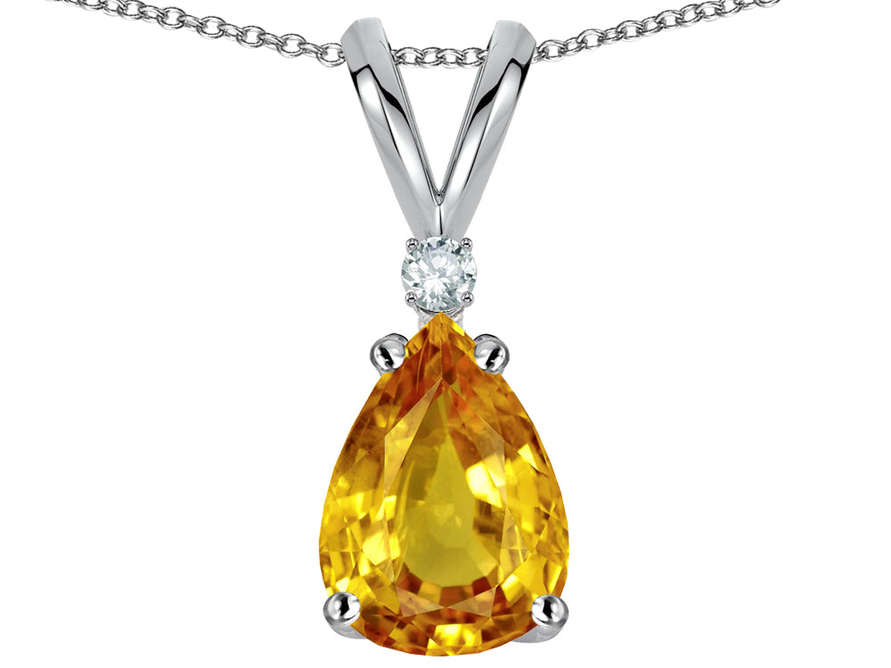 Star K Pear Shape 8x6 mm Genuine Citrine Rabbit Ear Pendant Necklace