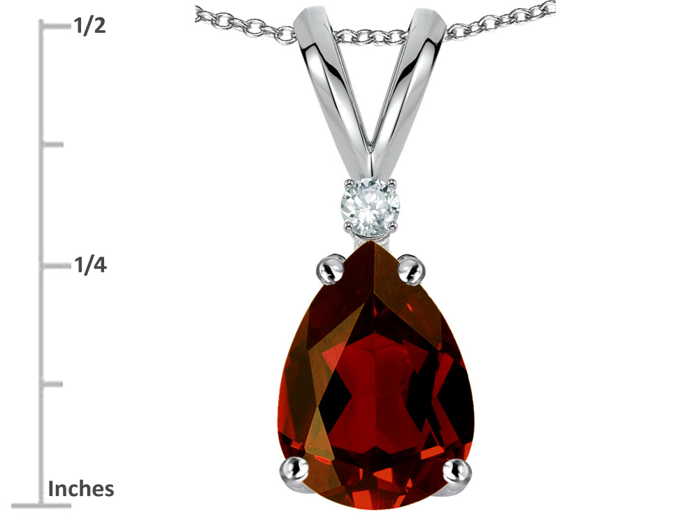 Star K Pear Shape 8x6 mm Genuine Garnet Rabbit Ear Pendant Necklace