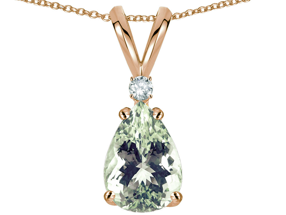 Star K Pear Shape 8x6 mm Genuine Green Amethyst Rabbit Ear Pendant Necklace