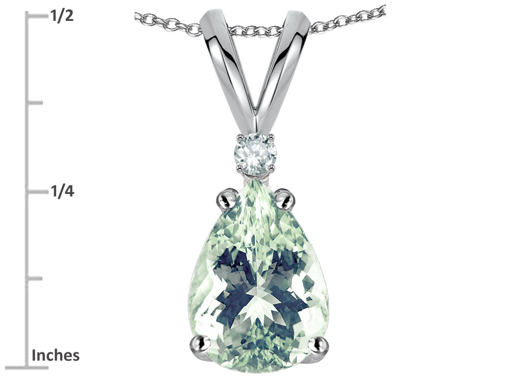 Star K Pear Shape 8x6 mm Genuine Green Amethyst Rabbit Ear Pendant Necklace