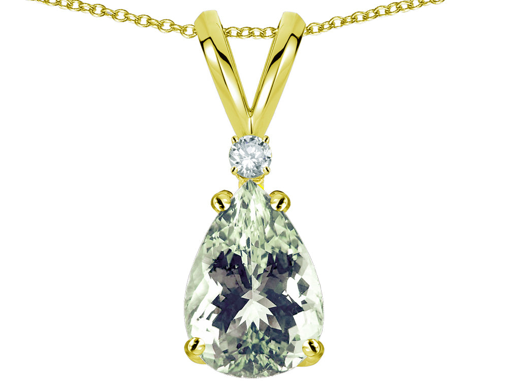 Star K Pear Shape 8x6 mm Genuine Green Amethyst Rabbit Ear Pendant Necklace