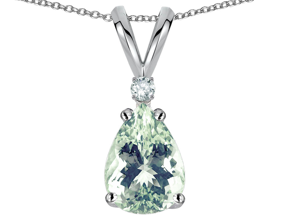 Star K Pear Shape 8x6 mm Genuine Green Amethyst Rabbit Ear Pendant Necklace