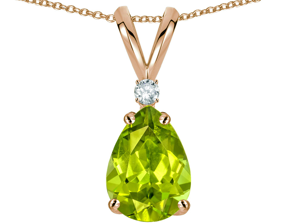 Star K Pear Shape 8x6 mm Genuine Peridot Rabbit Ear Pendant Necklace
