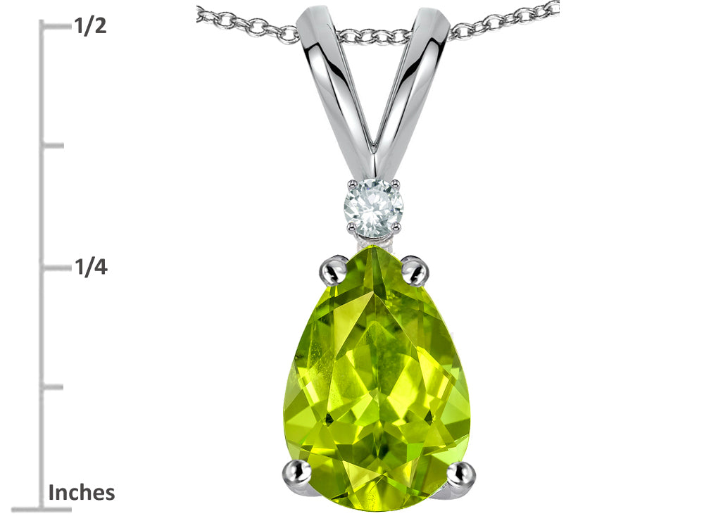 Star K Pear Shape 8x6 mm Genuine Peridot Rabbit Ear Pendant Necklace