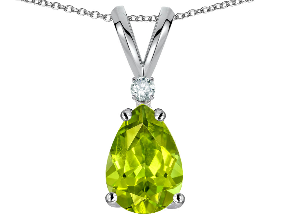 Star K Pear Shape 8x6 mm Genuine Peridot Rabbit Ear Pendant Necklace