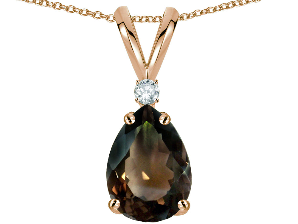 Star K Pear Shape 8x6 mm Genuine Smoky Quartz Rabbit Ear Pendant Necklace