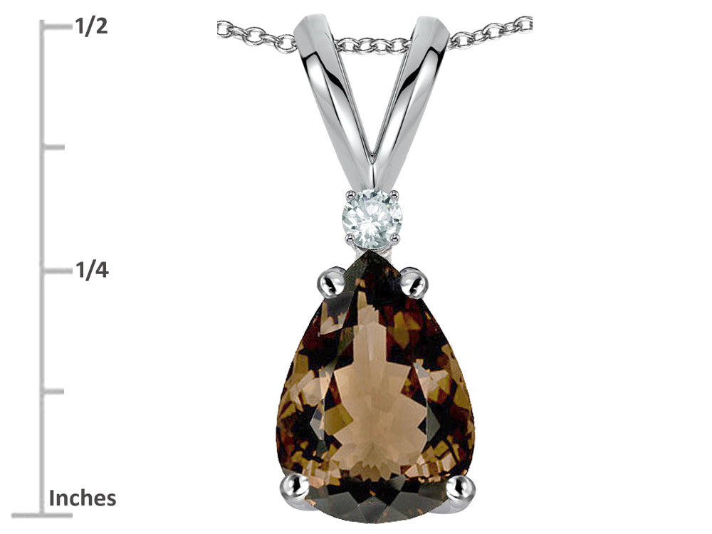 Star K Pear Shape 8x6 mm Genuine Smoky Quartz Rabbit Ear Pendant Necklace