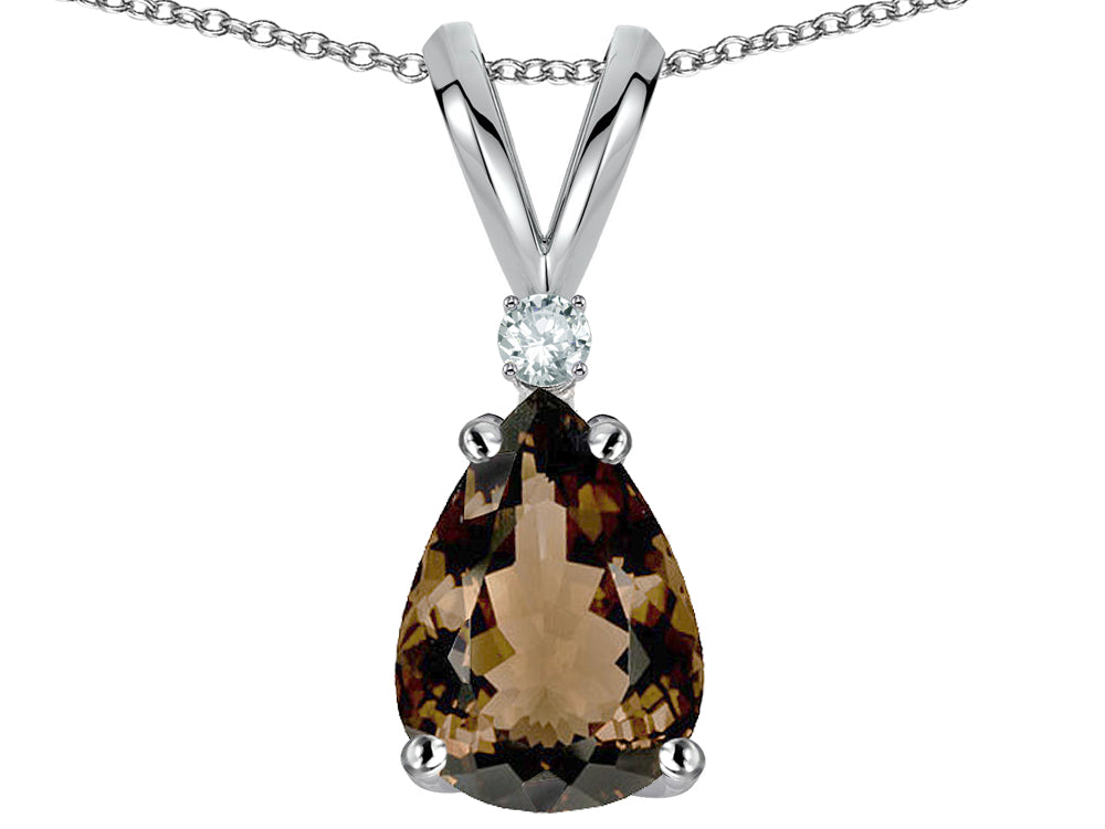 Star K Pear Shape 8x6 mm Genuine Smoky Quartz Rabbit Ear Pendant Necklace