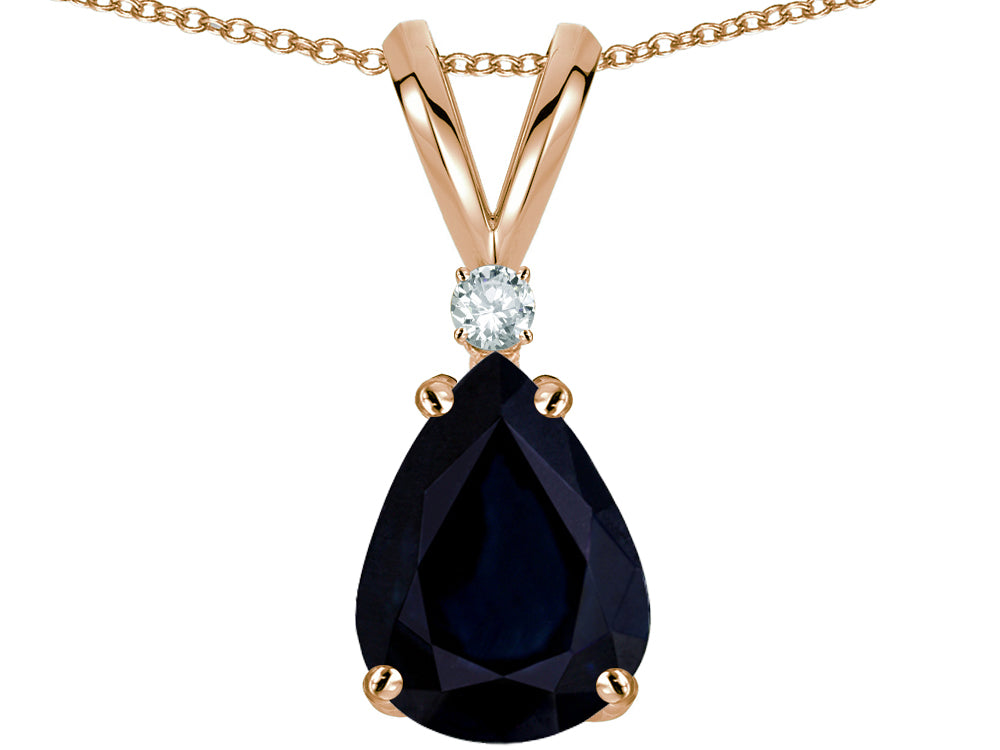 Star K Pear Shape 8x6 mm Genuine Sapphire Rabbit Ear Pendant Necklace