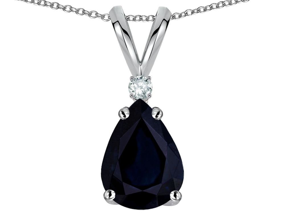 Star K Pear Shape 8x6 mm Genuine Sapphire Rabbit Ear Pendant Necklace